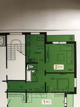 2-к кв. Красноярский край, Красноярск ул. Кутузова, 2 ст5 (60.9 м)