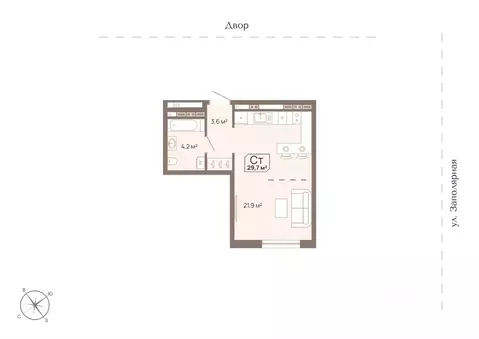 Студия Тюменская область, Тюмень ул. Заполярная, 3 (29.7 м)
