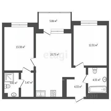 2-к кв. Тюменская область, Тюмень Ставропольская ул., 10 (67.32 м)