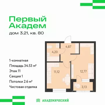 1-к кв. Свердловская область, Екатеринбург Академический мкр, 3-й ...