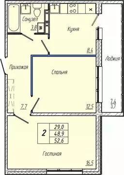 2-к кв. Кемеровская область, Кемерово просп. Притомский, 30Б (52.6 м)