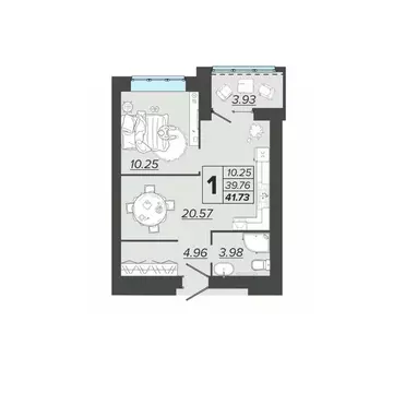 1-к кв. Брянская область, Брянск Архитектор жилой комплекс (41.73 м)