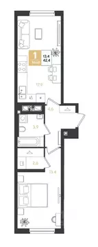 1-к кв. Краснодарский край, Краснодар Самолет кв-л,  (42.4 м)