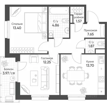 2-к кв. Татарстан, Казань Счастье в Казани жилой комплекс (56.5 м)