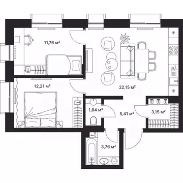 2-к кв. Владимирская область, Киржач ул. Свердлова, 10А (60.0 м)