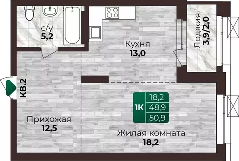 1-к кв. Алтайский край, Барнаул ул. 6-я Нагорная, 15Г/12 (50.9 м)