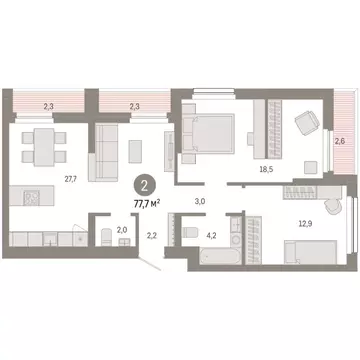 2-комнатная квартира: Новосибирск, квартал Лебедевский, 1/3 (77.7 м)