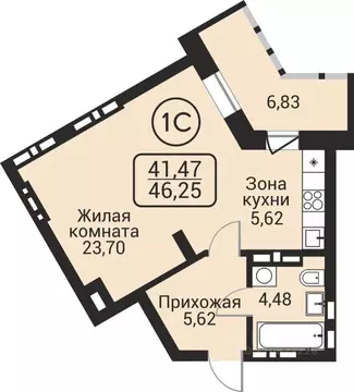 1-к кв. Новосибирская область, Новосибирск Пегас жилой комплекс (41.47 ...