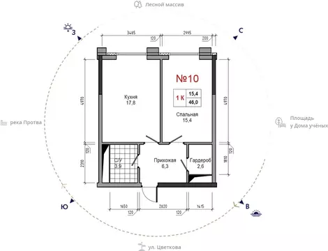 1-к кв. Калужская область, Обнинск ул. Усачева (46.0 м)