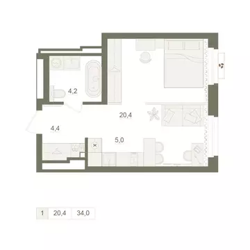 1-к кв. Башкортостан, Уфа Родина Парк жилой комплекс (34.0 м)
