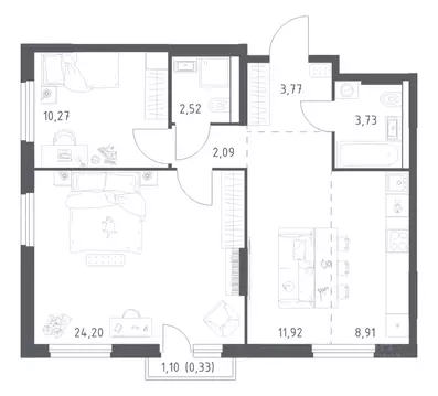 2-к кв. Башкортостан, Уфа ул. Минигали Губайдуллина, 8к9 (67.74 м)
