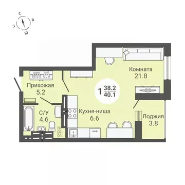 Студия Новосибирская область, Новосибирск ул. Петухова, 172 (40.1 м)