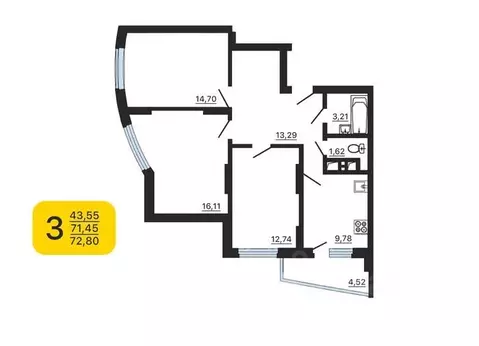 3-к кв. Воронежская область, Воронеж ул. 9 Января, 233/40 (72.8 м)
