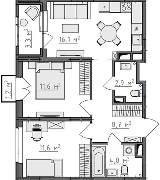 2-к кв. Владимирская область, Владимир Сновицы-Веризино мкр,  (57.71 ...