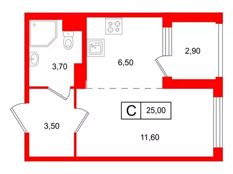 Квартира-студия: посёлок Шушары, улица Нины Петровой, 6к5 (25 м)
