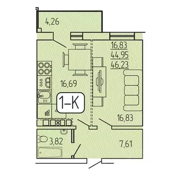1-к кв. Бурятия, Улан-Удэ 140Б мкр,  (46.23 м)