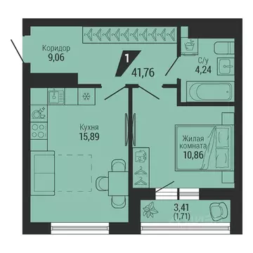 1-к кв. Свердловская область, Екатеринбург пер. Ученический, 4 (41.29 ...