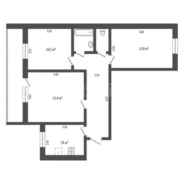 3-комнатная квартира: Тюмень, улица 50 лет Октября, 21А (61.1 м)