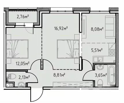 2-к кв. Иркутская область, Иркутск Иркутск-2 мкр, Зенит жилой комплекс ...