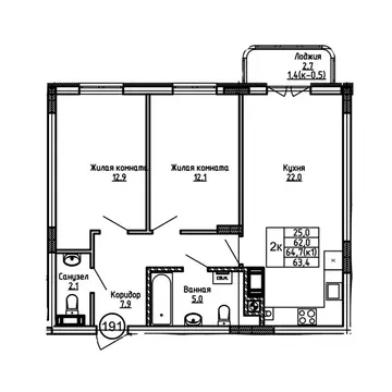 2-к кв. Калининградская область, Калининград ул. 1-я Большая окружная ...