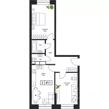 2-к кв. Московская область, Пушкино Пушкино Град жилой комплекс, к2 ...
