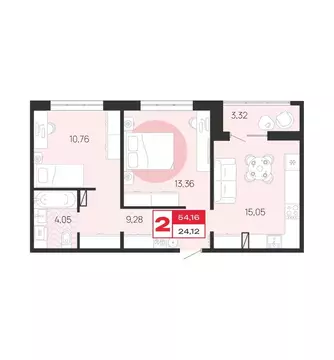 2-к кв. Брянская область, Брянск Медовый кв-л, поз8 (54.16 м)