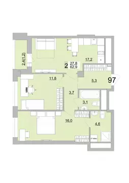 2-к кв. Свердловская область, Екатеринбург ул. Черкасская, 5к3 (62.9 ...