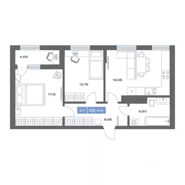 2-к кв. Тюменская область, Тобольск пер. Радищева, 17 (69.44 м)
