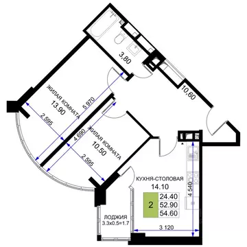 2-к кв. Краснодарский край, Анапа проезд Межсанаторный, 20к4 (58.95 м)