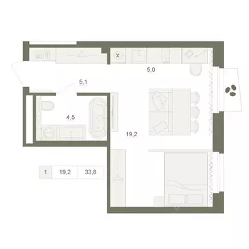 1-к кв. Башкортостан, Уфа Родина Парк жилой комплекс (33.8 м)