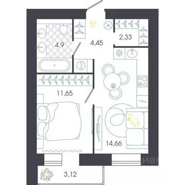 1-к кв. Пензенская область, Пенза Колышлейская ул., 7 (40.29 м)
