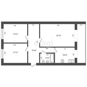 3-комнатная квартира: Нальчик, улица Тарчокова, 54Б (74.6 м)