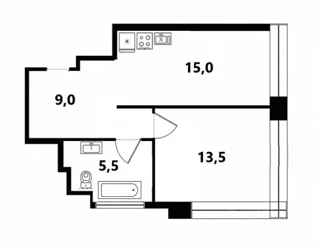 1-к кв. Санкт-Петербург ул. Челюскина, 10 (43.0 м)
