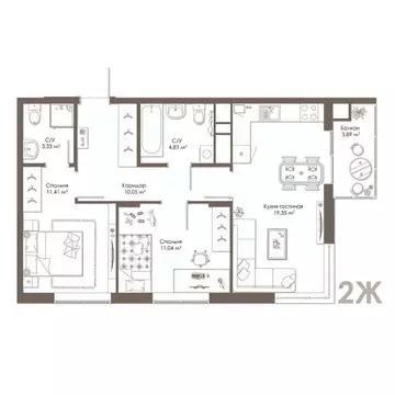 2-к кв. Рязанская область, Рязанский муниципальный округ, с. Дядьково ...