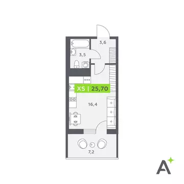 Квартира-студия: Кудрово, Солнечная улица, 4 (25.7 м)