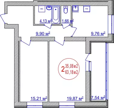2-к кв. Башкортостан, Уфа ул. Летчиков, 1/9 (63.18 м)