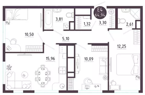 3-к кв. Тульская область, Тула ул. Купцов Гречихиных (64.94 м)