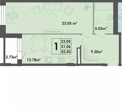 1-к кв. Саха (Якутия), Якутск ул. Богатырева, 9 (52.47 м)