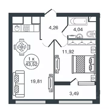1-к кв. Тверская область, Тверь Южный мкр,  (43.52 м)