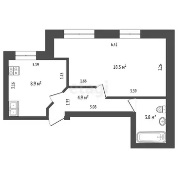 1-комнатная квартира: Тюмень, улица Шишкова, 19 (35 м)
