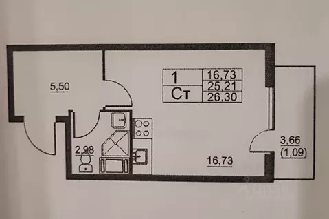 Студия Санкт-Петербург пос. Шушары, Московское ш., 262к4 (26.3 м)