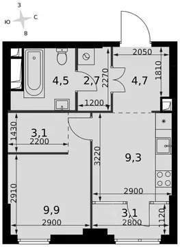 1-к кв. Москва Сидней Сити жилой комплекс, к6/3 (37.3 м)