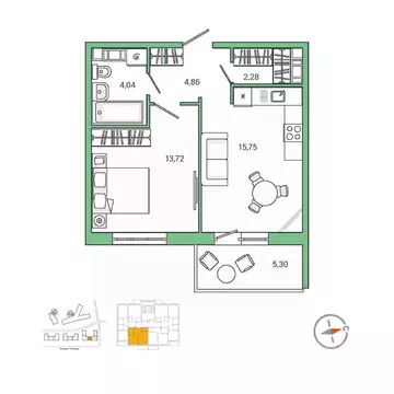 1-к кв. Ленинградская область, Гатчина ул. Чехова, 39к2 (41.6 м)