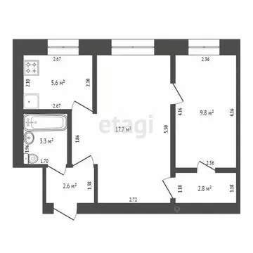 2-к кв. Башкортостан, Стерлитамак ул. Худайбердина, 192 (41.8 м)