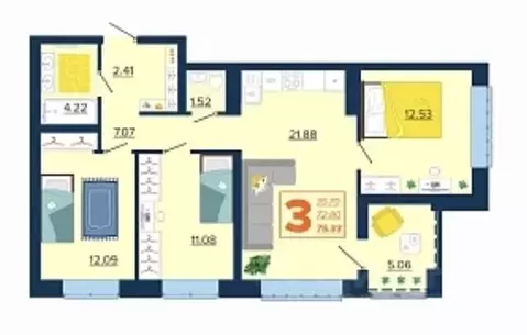3-к кв. Брянская область, Брянск Московский мкр, Микрорайон Акватория ...