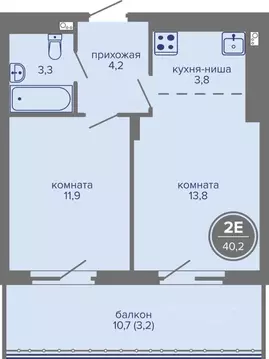 2-к кв. Пермский край, Пермь ш. Космонавтов, 309Ак1 (40.2 м)