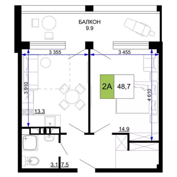 2-к кв. Краснодарский край, Анапа проезд Сосновый (48.7 м)