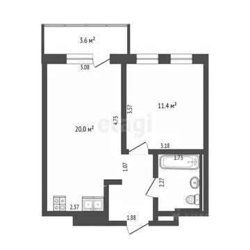 1-к кв. Тюменская область, Тюмень ул. Юрия Рогачева, 9к2 (37.0 м)