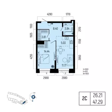 2-к кв. Башкортостан, Уфа Глумилино-1 мкр, Новатор жилой комплекс ...
