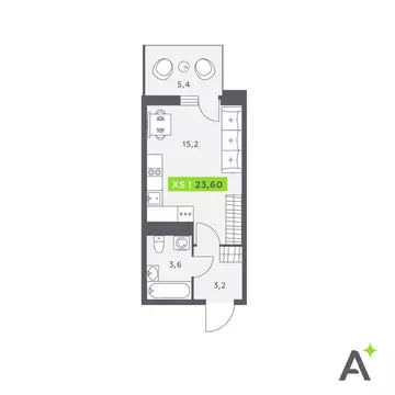 Квартира-студия: Кудрово, Солнечная улица, 4 (23.6 м)